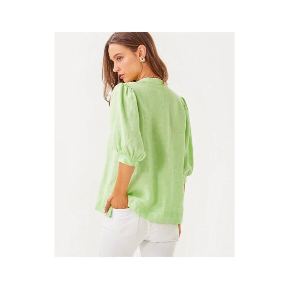 Lilly Pulitzer Maleigh Linen Top Jade Lime Resort Elbow Sleeve Size 8 NWT - Picture 4 of 9